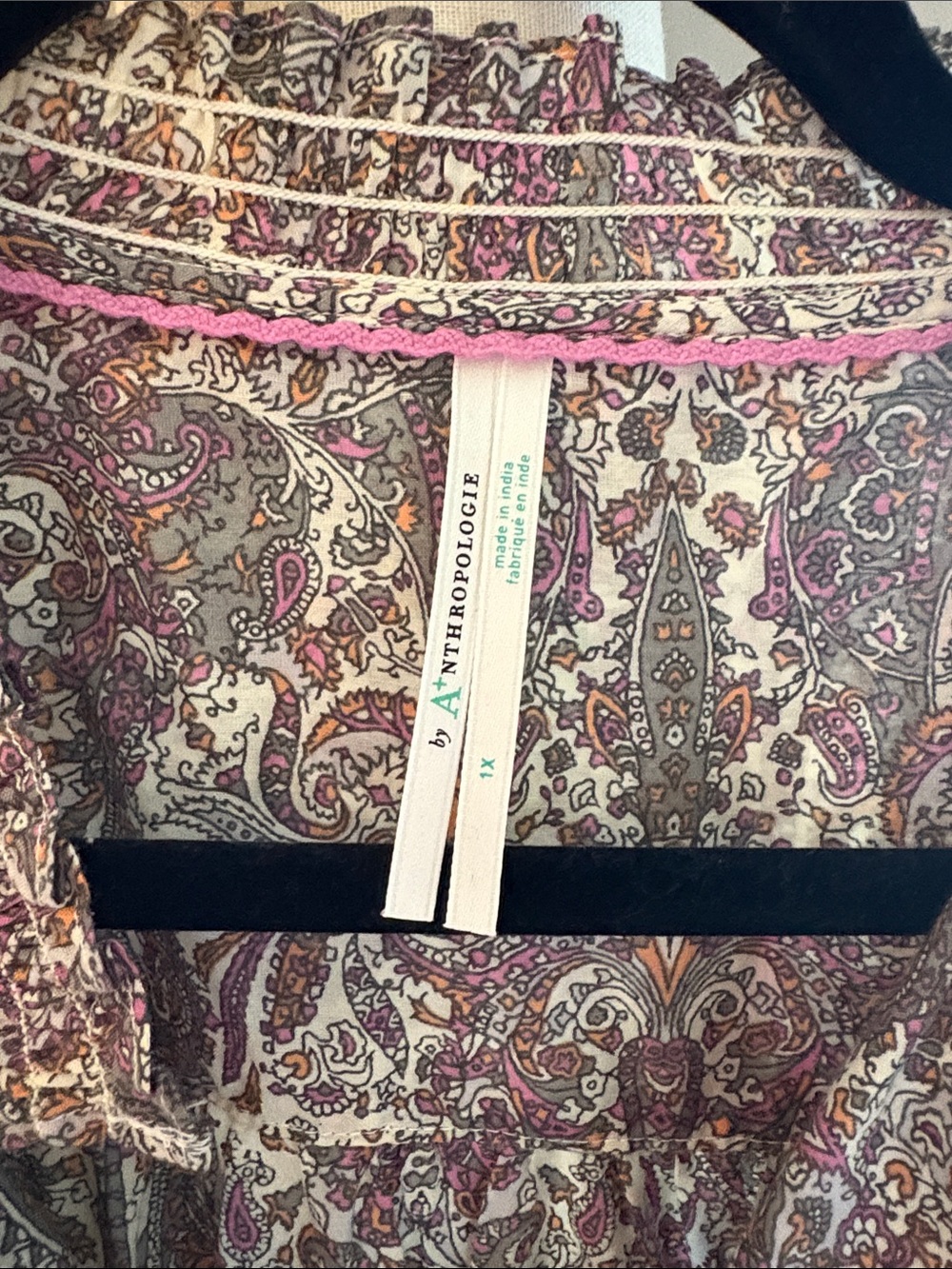 Anthropologie Paisley Tie-Waist Long Sleeve Dress in Grey and Cream - Picture 2 of 5